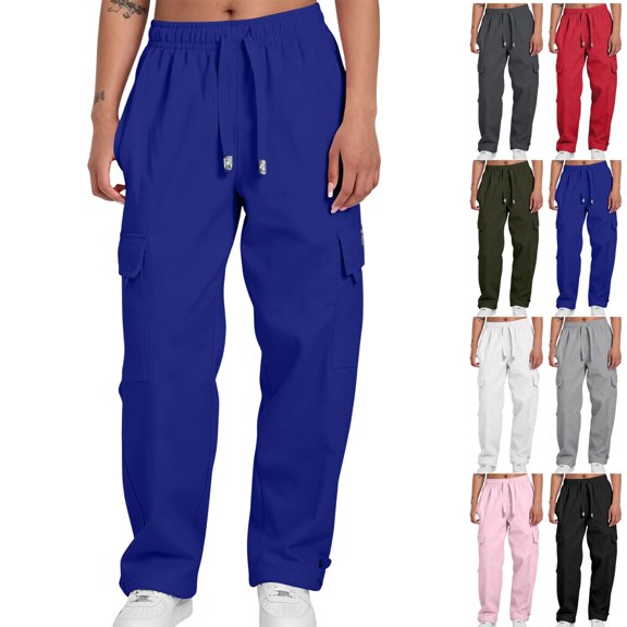 GrmtClth Men's Cargo Pants Wide Leg Y2K Parachute Pants with Pockets Fall Hiking Track Outfits Blue L