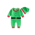 thumbnail image 1 of Gureui Newborn Baby Girl Boy Romper, Long Sleeve Christmas Casual Fall Spring Long Jumpsuit + Green Hat, 1 of 9