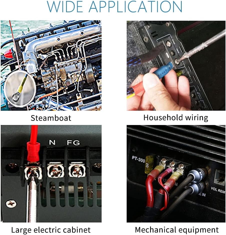 320 PCS Heat Shrink Wire Connectors Kit - 12-10 16-14 22-16 AWG - Tinned Red Copper - Ring Fork Spade Butt Splice Terminal (3Colors/100Size) - Marine Automotive Electrical Waterproof Insulated Crimp