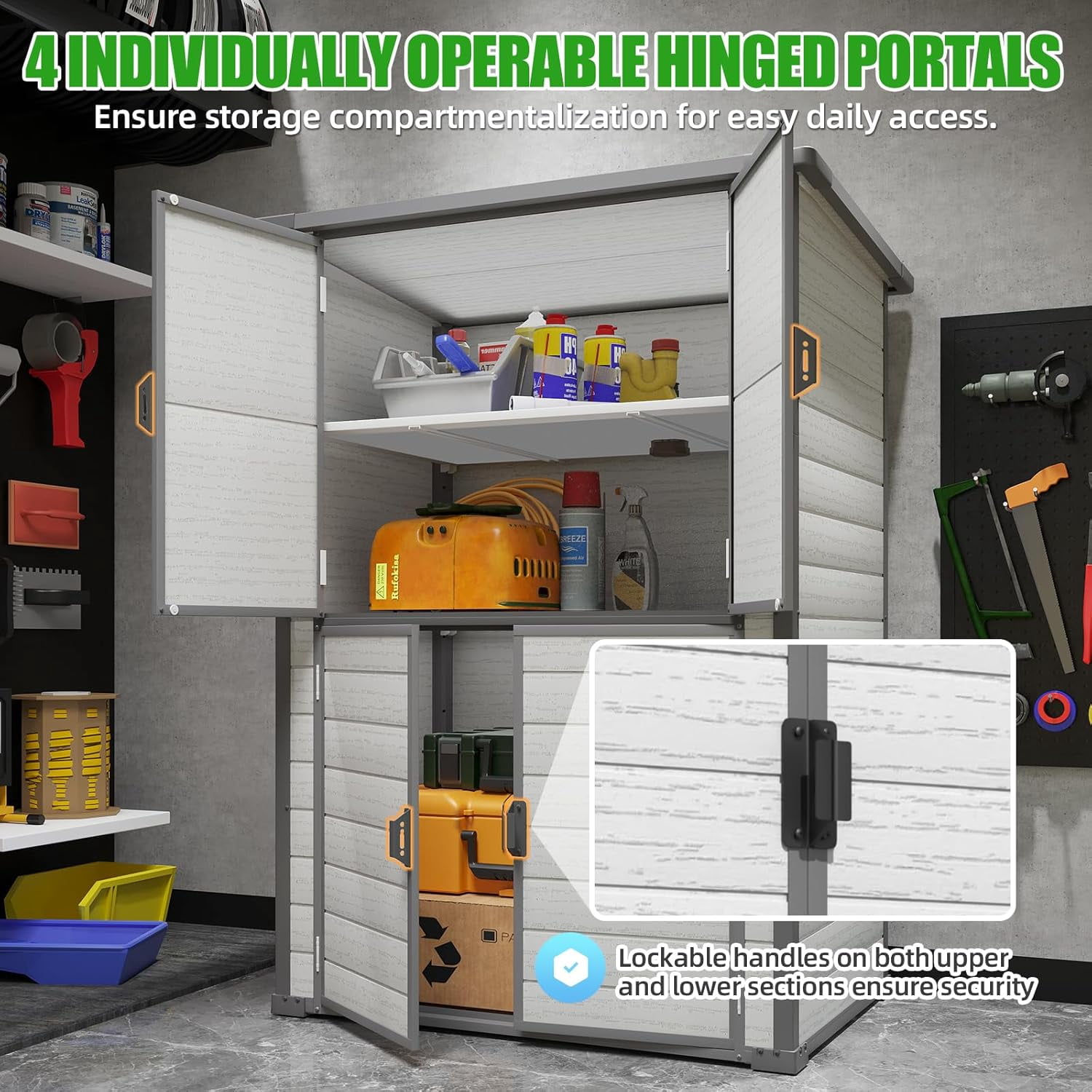 YODOLLA Large 58 Cu.ft Resin Outdoor Storage Cabinet with Adjustable Shelves, Vertical Tall Plastic Storage Shed with Reinforced Floor, Weatherproof Outdoor Storage Clearance with Base