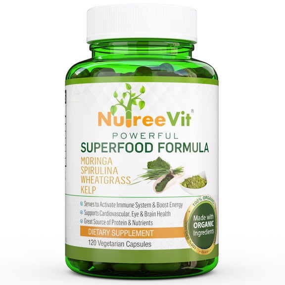 PURE ORGANIC SUPERFOOD - MORINGA SPIRULINA WHEATGRASS KELP CAPSULES (500mg)