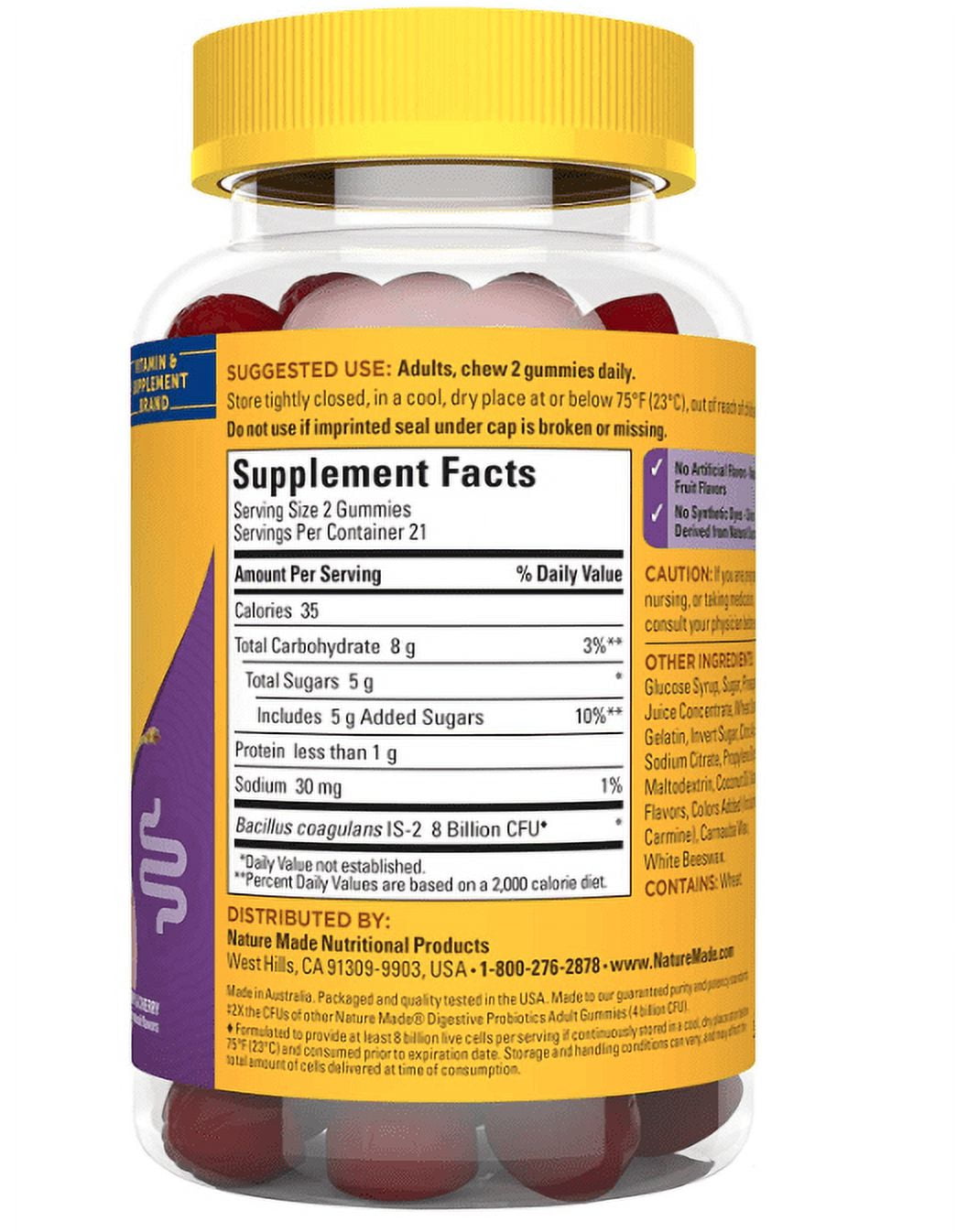Nature Made Ultra Strength Digestive Probiotics Gummies 8 Billion CFU per Serving, 42 Gummies, to Support Digestive Health