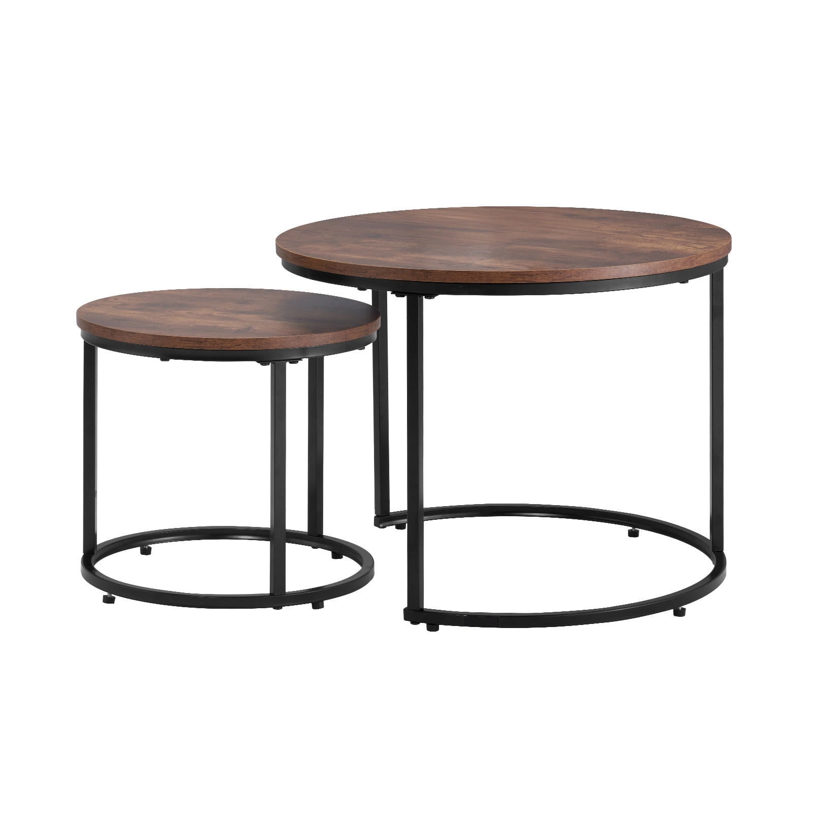KFFKFF Nesting Coffee Table Set of 2, 23.6 in Round Tables, Ideal for Compact Spaces, End Side Tables or Night Stand with Metal Frame, Suitable for Living Room, Bedroom, Office