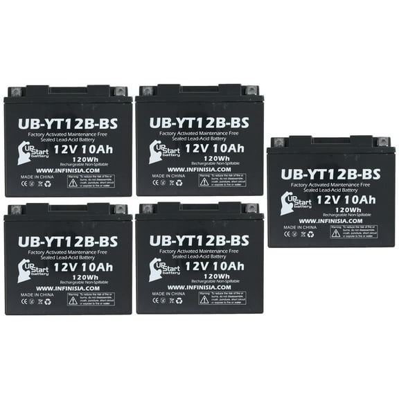 5-Pack UB-YT12B-BS Battery Replacement for 2015 Ducati Diavel 1198 CC Motorcycle - Factory Activated, Maintenance Free, Motorcycle Battery - 12V 10AH, UpStart Battery Brand