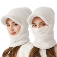 thumbnail image 3 of Daznico Plush Hooded Balaclava Hat with Brim Detachable Knitted Face Cover Lined Thermal Neck Warmer Winter Accessories for Outdoor Activities in Cold Weather, 3 of 3
