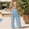 thumbnail image 4 of Women's Plus Size Linen Pants, Drawstring Waist, Loose Casual Joggers, Breathable Summer Wide Leg, 4 of 9