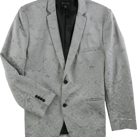 I.N.C Mens Jacquard Two Button Blazer Jacket, Grey, Medium