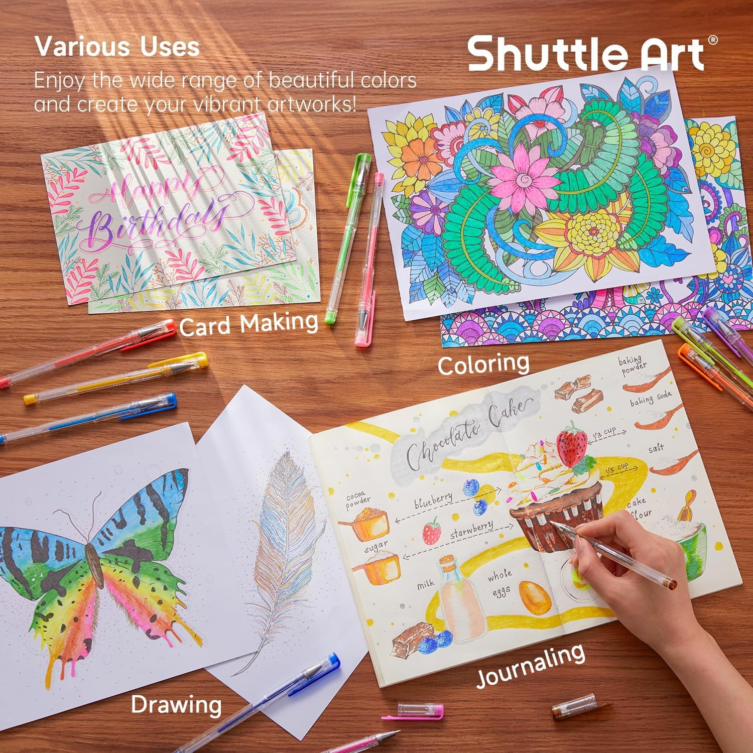 240 Pack Glitter Gel Pens, Shuttle Art 120 Colors Glitter Gel Pen Set with 120 Refills for Adult Coloring Books Craft Doodling