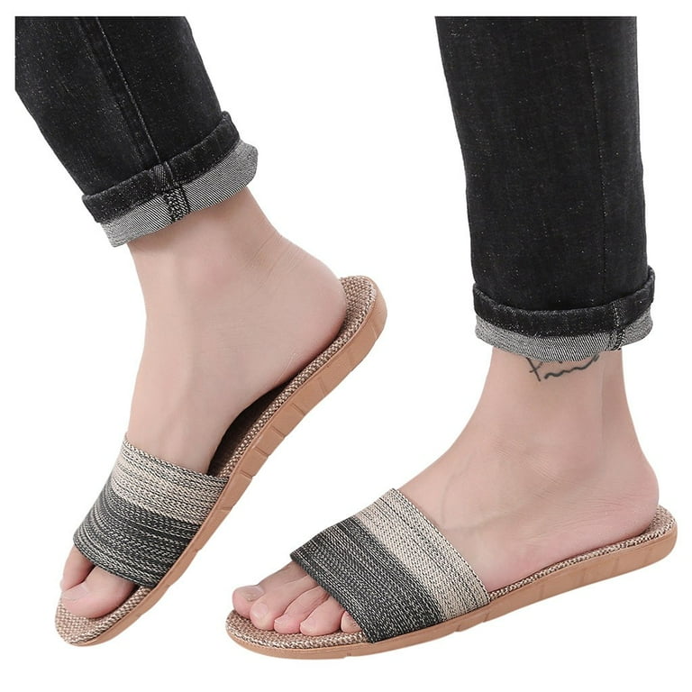 Men Cotton Linen Beach Breathable Shoes Sandals Home Slipper Flip