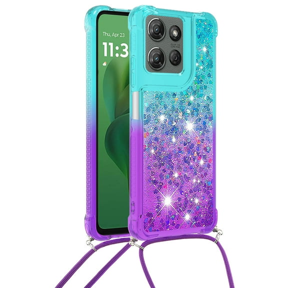 GY-MCKK for MOTO G Play 5G 2025/G Power 5G 2025 Case Girls Women Cute Glitter Soft TPU Phone Case with Strap Lanyard Shockproof Protective Cover-B1