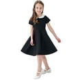 thumbnail image 2 of TIREOW Girls Summer Preppy Dresses Short Sleeve Dresses Solid Color Peter Pan Collar A Line Casual Soft Knit Play Dress, 2 of 9