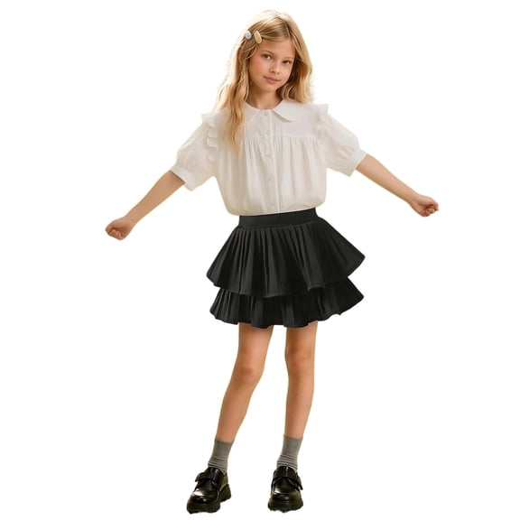 Summer Girls Cake Skirt Tiered Ruffle Dressy Casual Pleated A Line Shorts For Toddler Kids Apparel