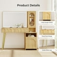 thumbnail image 2 of Vanity Desk with Mirror and Lights, 48'' Makeup Vanity with Arch Groove, Fluted Modern Vanity with Glass top & Storage Cabinet, 3 Lighting Modes Adjustable Brightness for Bedroom, Oak, 2 of 8
