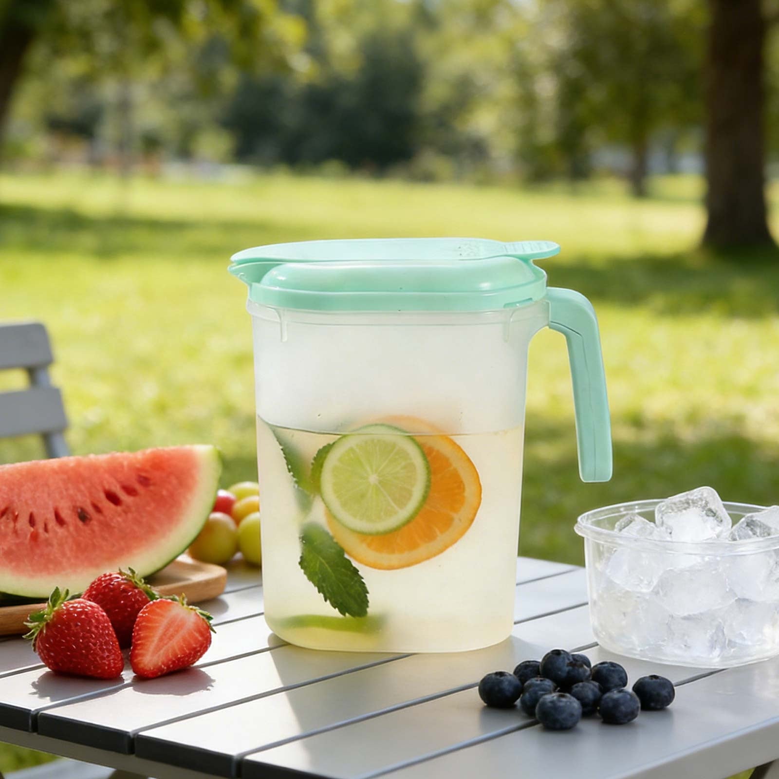 1.8L Heat Resistant Refrigerator Water Bottle With Tea Strainer Large Capacity Beverage Dispenser Durable Material With Secure Lid For Home Kitchen Iced Tea Water And Cold Drink Storage