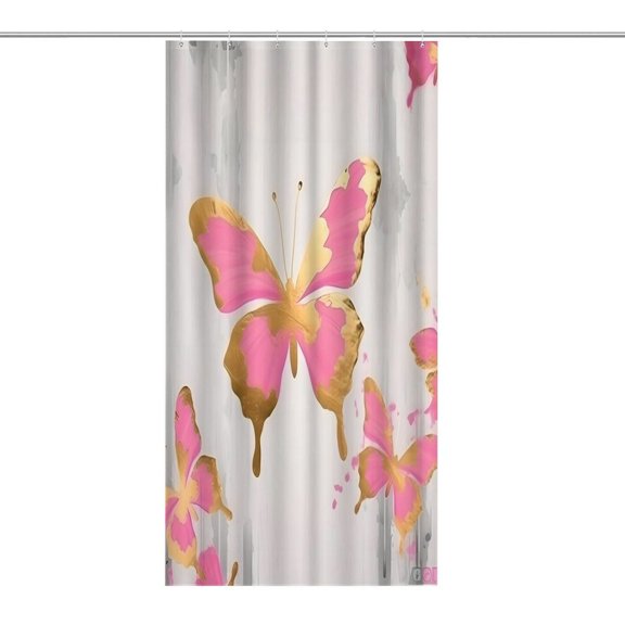 RKSupls Waterproof Shower Curtain, Pink Gold Butterflies Abstract Polyester Shower Curtain with Hooks for Chic Elegant Home Bathtub Bathroom Decor Washable