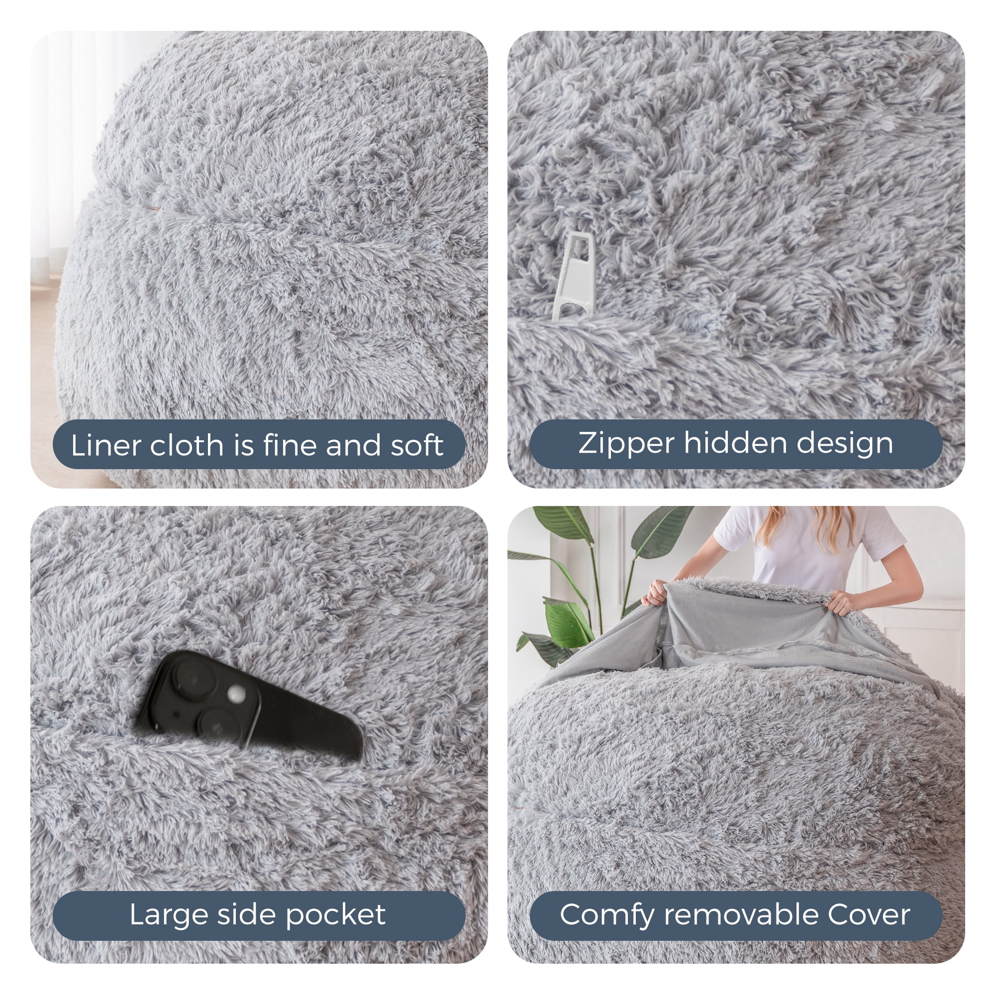 BYBYME Giant Bean Bag Chair Bed for Adults, Convertible Beanbag Folds from Lazy Chair to Floor Mattress Bed, Large Floor Sofa Couch, Big Sofa Bed, High-Density Foam Filling, Machine Washable,Queen