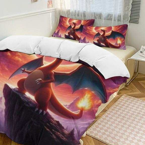 3-Piece Bedding Set Charmander Ultra Soft Duvet Cover With 2 Pillowcase Comforter Sets 86"×70"