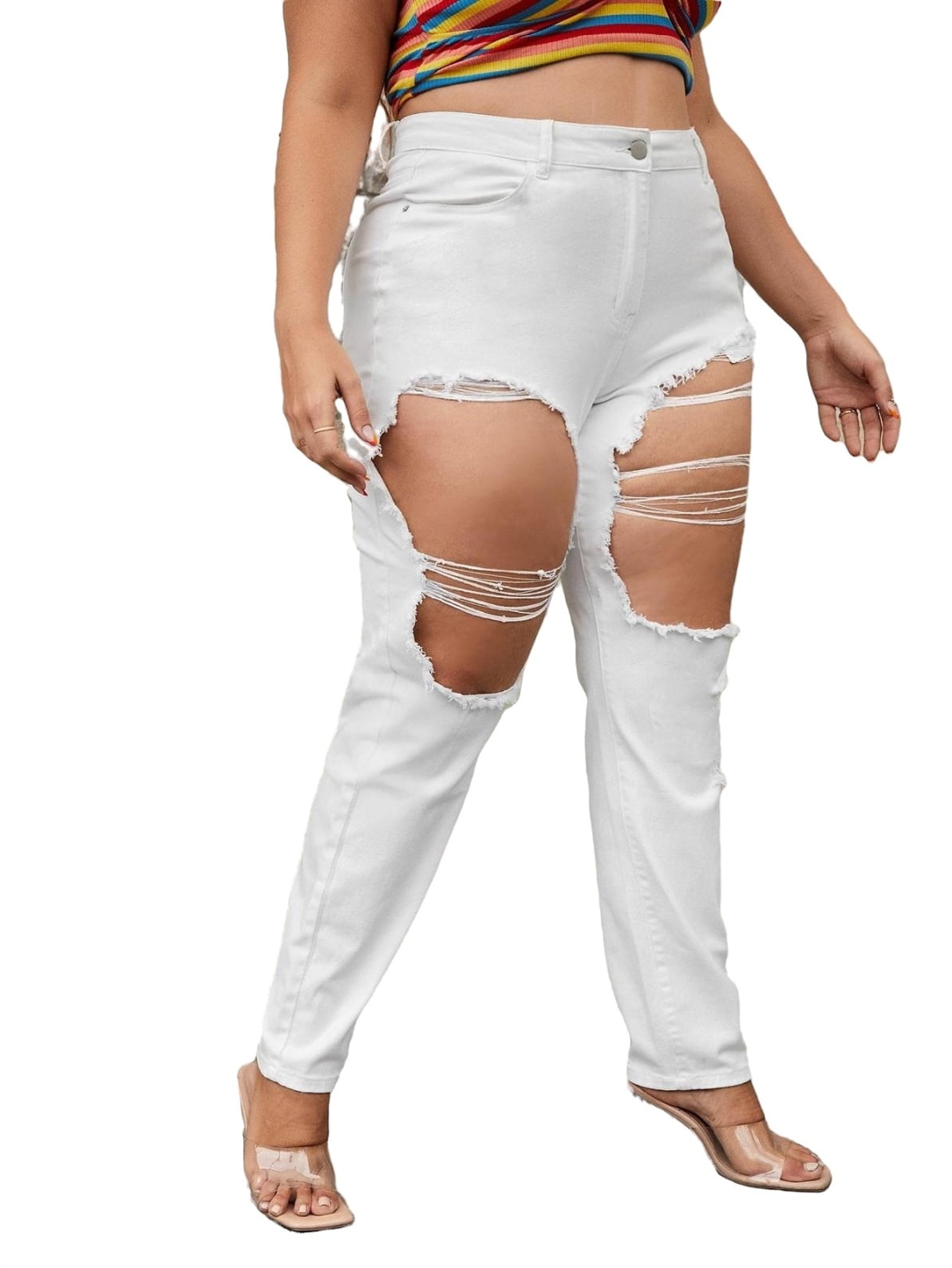 Women's Ripped Skinny Jeans Stretchy Pants White - Walmart.com
