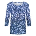 thumbnail image 4 of 3/4 Length Sleeve Womens Tops Plus Size Trendy Sequin Spring Tunic Shirts Classic-Fitted Crew Neck Pullover Blouses(Blue,XXXXL), 4 of 4