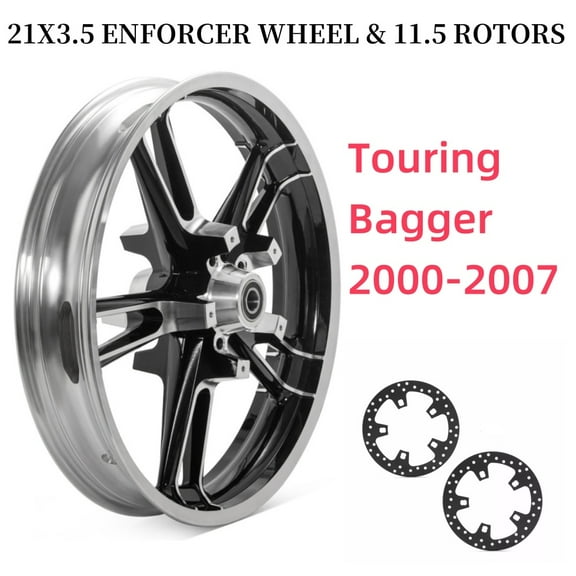 21X3.5 Front Enforcer Wheel Rim Rotors for Harley Touring Electra Glide Classic FLHTC FLHTCU FLHT Road Glide FLTR Road King FLHR EFI FLHRI 2000-2007 2001 2002 2003 2004 2005 2006 Street Glide FLHX