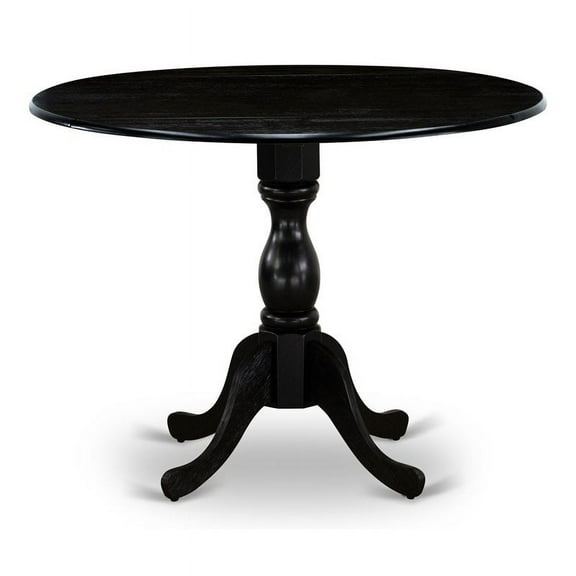 East West Furniture DMT-ABK-TP Round wood table Wire Brushed Black Color Table Top Surface and Asian Wood Drops Leave Kitchen table with Pedestal Legs - Wire Brushed Black Finish
