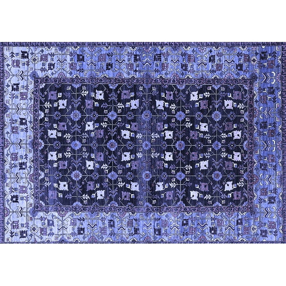 Ahgly Company Machine Washable Indoor Rectangle Oriental Blue Industrial Area Rugs, 8' x 10'
