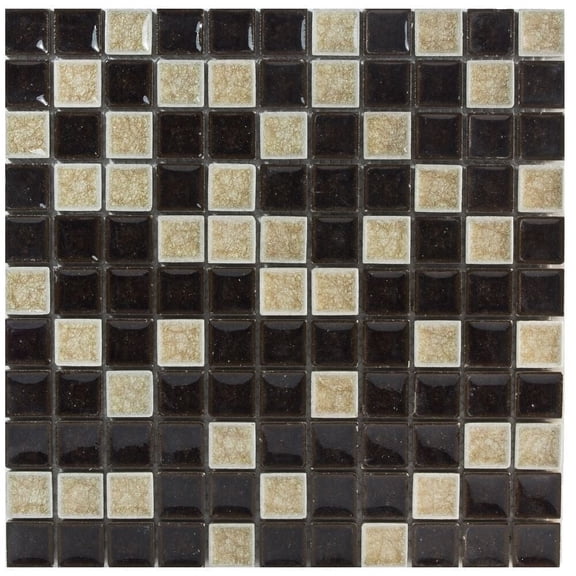 The Tile Life Marbles 12" x 12" Espresso Polished Glass Mosaic Wall Tile, 1Sheet