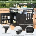 thumbnail image 4 of 53.3" Outdoor Kitchen Island with Raised Shelf, Solid Wood Storage Cabinet with Stainless Steel Top, Outdoor Rolling Grill Cart with Internal Storage Rack, Adjustable Shelf, 4 of 9