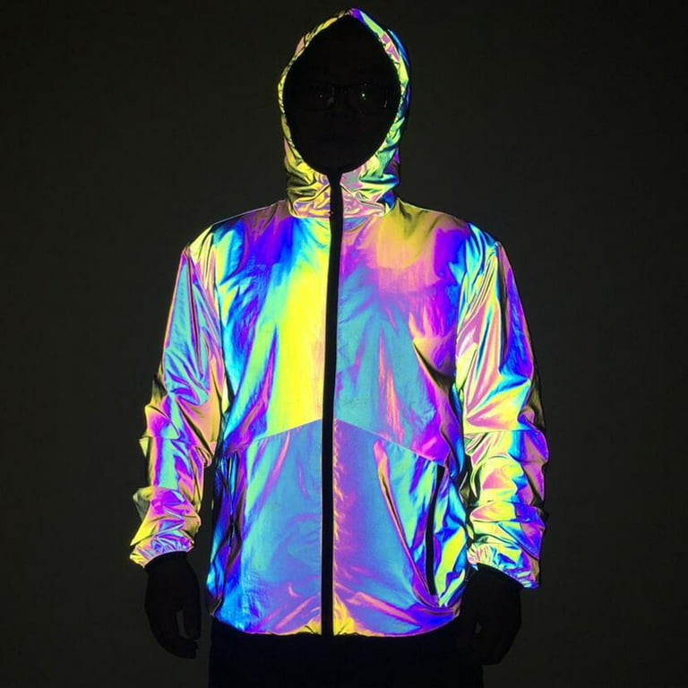 glow rainbow hop jackets black reflective jacket for men and women hooded  zipper waterproof coat windbreakers 