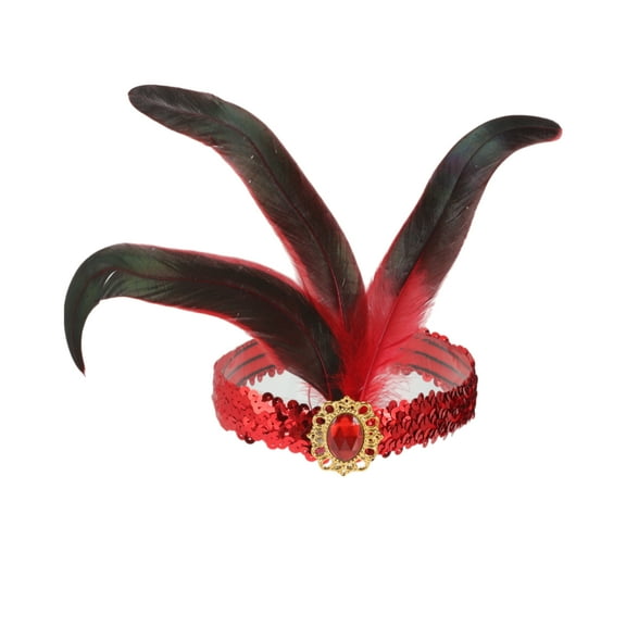 Unique Bargains Christmas 1 Pc Headband Feather Sequins Hairband for Women Red