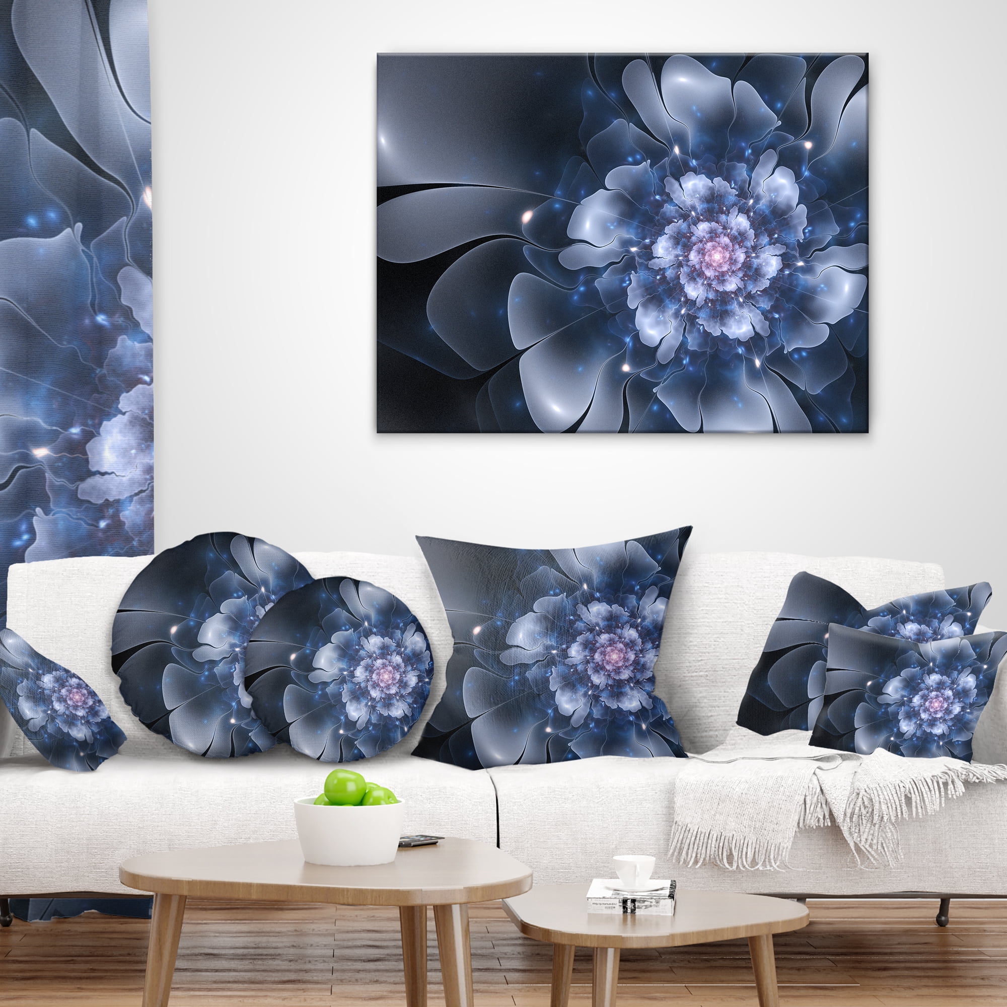 Designart Fractal Flower Light Blue Petals - Floral Throw Pillow - 18x18