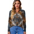 thumbnail image 4 of CCRFTGI Long Sleeve Shirts for Women Business Workl Polos Athletic V Neck Collared T Shirts Fall Vintage Floral Print Loose Button Up Tops Ginger M, 4 of 4