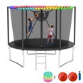 thumbnail image 1 of KOFUN Trampoline with Basketball Hoop & Light, 1500lbs 10FT 12FT 14FT 16FT Trampoline for Adults and Kids, No Gap Design Backyard Trampoline with Enclosure Net, Ladder, Green, 1 of 9