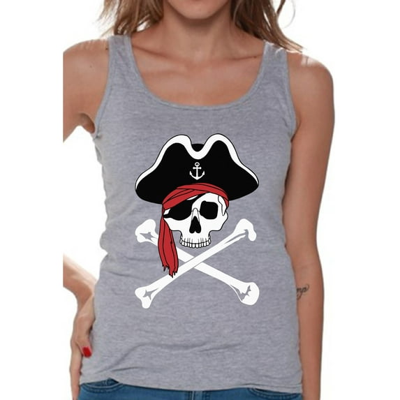 Awkward Styles Jolly Roger Skull Tank Top for Women Pirate Skull Flag Tank Dia de los Muertos Tank Top for Women Day of the Dead Sleeveless Shirt Pirate Skull Tank Top Pirate Birthday Party Outfit