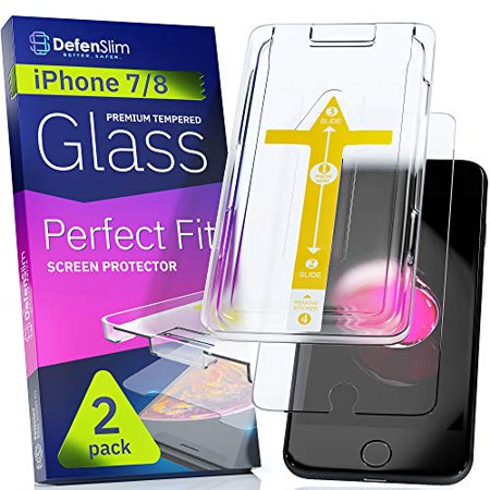 Defenslim iPhone 8/7 Screen Protector [2-Pack] with Easy Auto-Align Install Kit - Tempered Glass for iPhone 8, 7 (4,7") - New Glass with Your Next Phone