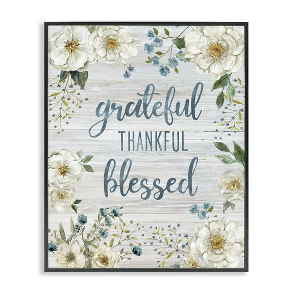 Stupell Industries Floral Gratitude Phrases Plants & Flowers Painting Black Framed Art Print Wall Art, 11 x 14