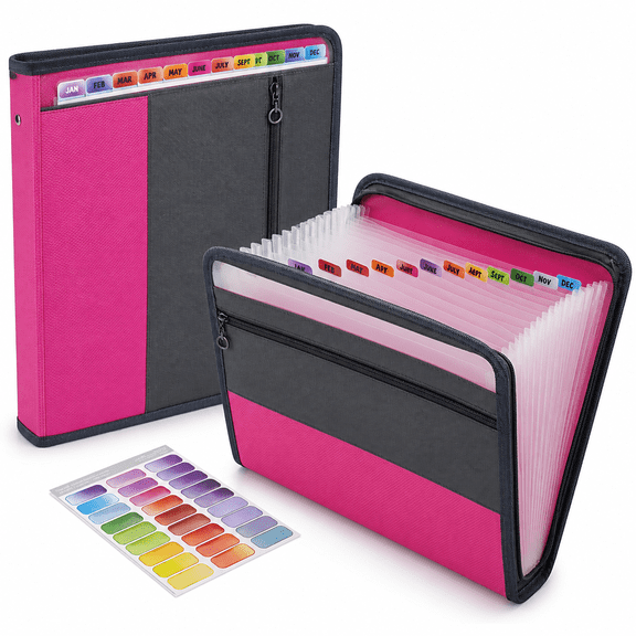 13 Pocket Expanding File Folder with Sticky Labels,Accordion File Folder Document Organizer Expanding Zip File Folder with Zipper Closure,Letter A4 Paper Document Accordion Folder