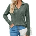 thumbnail image 2 of Ribbed Sweaters for Women Womens Cable Knit Sweaters Long Sleeve V Neck Sweater Tops Casual Pullover Shirts 2024 Fall Fashion Outfits, 2 of 8