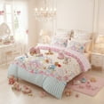 thumbnail image 3 of JOLUSERE Cartoon Pink Beige Comforter Twin Set，2-Pieces Bunny Kitten Pattern Bedding Set for Kids, 3 of 10