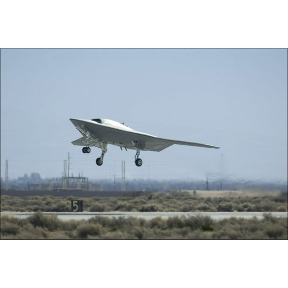 24"x36" Gallery Poster, Navy X-47B uav drone first flight Edwards Air Force Base