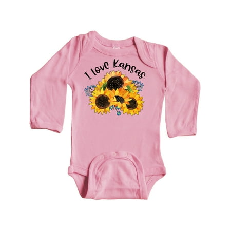 

Inktastic I Love Kansas with Sunflowers Gift Baby Boy or Baby Girl Long Sleeve Bodysuit