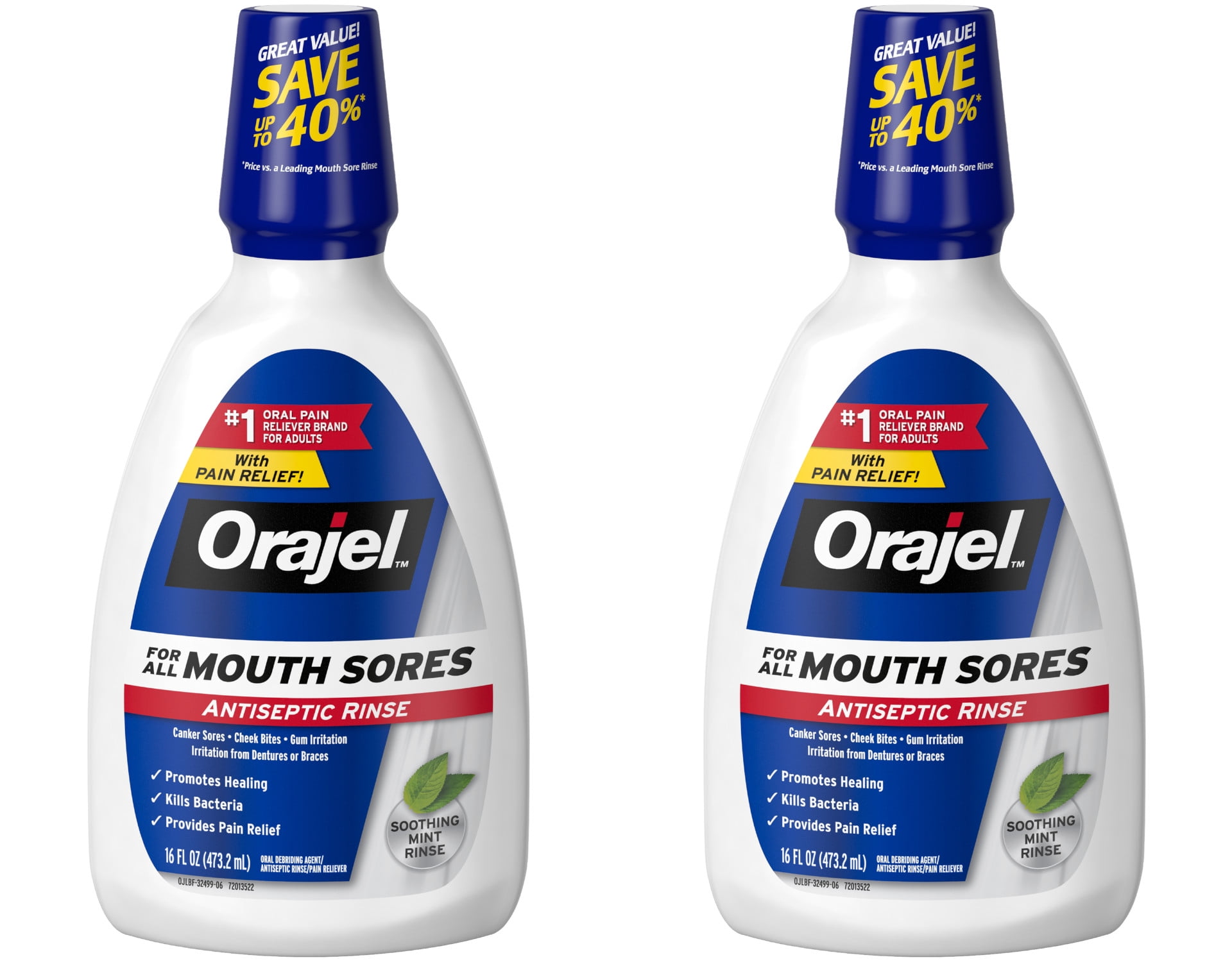 2 Pack Orajel Antiseptic For All Mouth Sore Rinse, Kills Bacteria