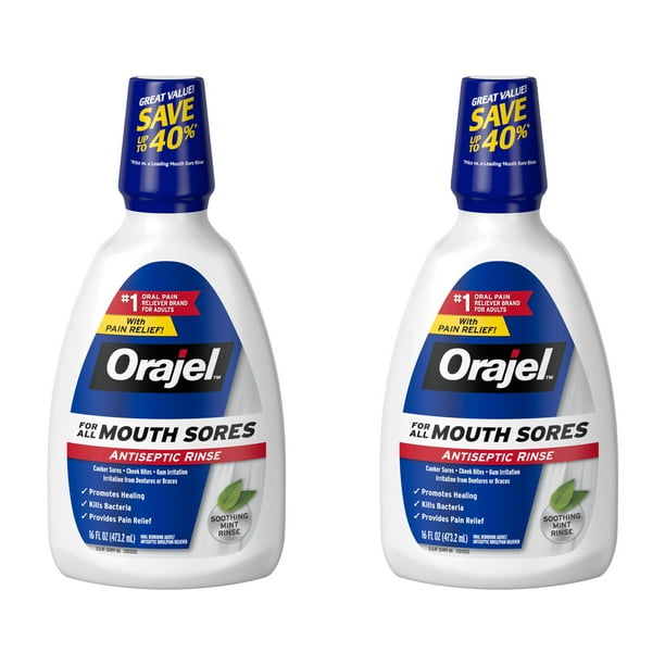 2 Pack Orajel Antiseptic For All Mouth Sore Rinse, Kills Bacteria