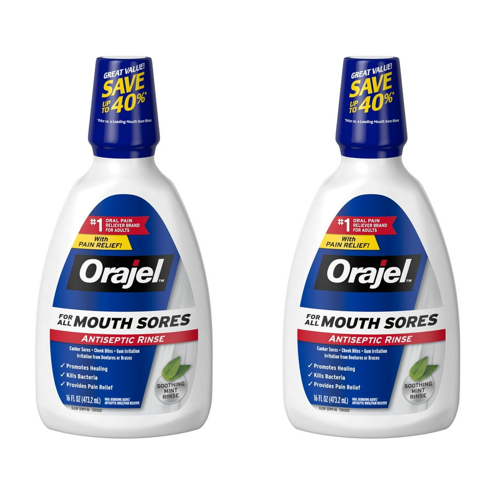 2 Pack Orajel Antiseptic For All Mouth Sore Rinse, Kills Bacteria