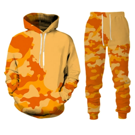 RUTAYY Men's Outfits Camouflage Print Slim Fit with Pocket Long Sleeve Hoodies and Pants Elegant Chic Sets
