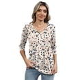 thumbnail image 7 of TEMOFON 3/4 Length Sleeve Blouse for Women Summer Dressy Casual V Neck Pleated Womens Tops Boho Dot Printed Shirts M, 7 of 7