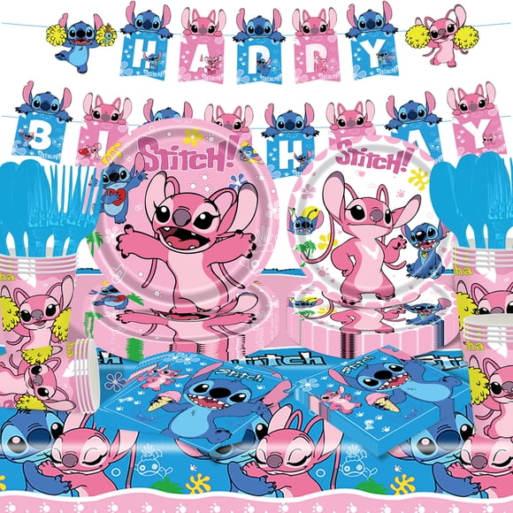 Forfamy Stitch Birthday Party Decorations, Stitch Plates and Napkins Party Supplies for 122Pcs 20 Guests, Stitch Theme Tableware Set for Kids Birthday Party