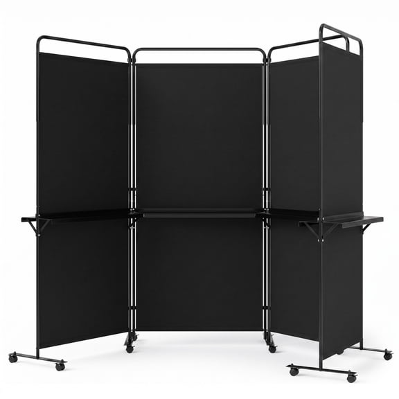 ALPULON 3-Panel Room Divider with 3 Shelves, 6 FT Tall Folding Privacy Screen Freestanding Partition with Lockable Wheels for Living Room Bedroom Office, Black