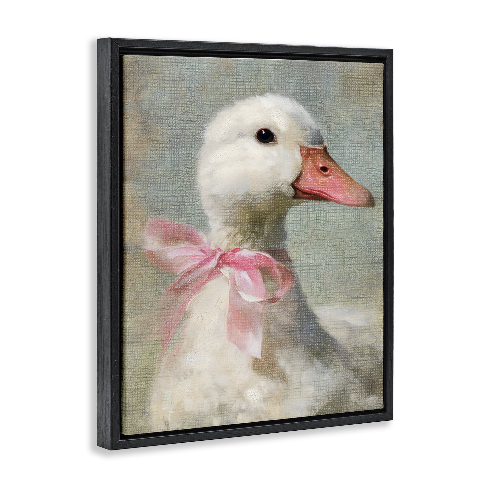 Stupell Industries Portrait of Pink Bow Goose Black Framed Floater Canvas Wall Art, design by LSR Design Studio