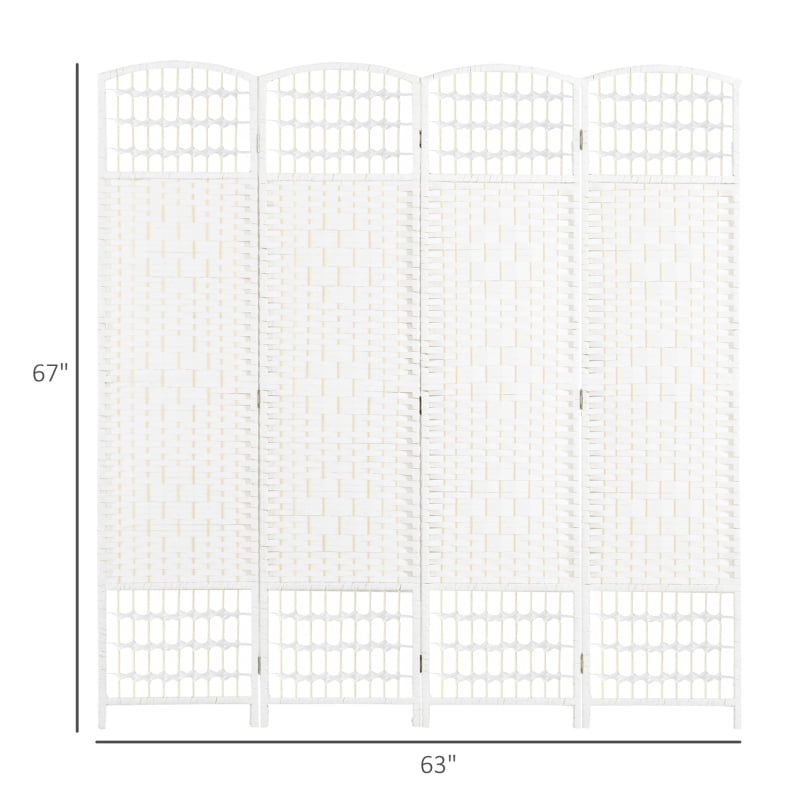 Alvantor 4-Panel Folding Privacy Screen, Freestanding Room Divider with Hand-Woven Design 63"x66.9" White